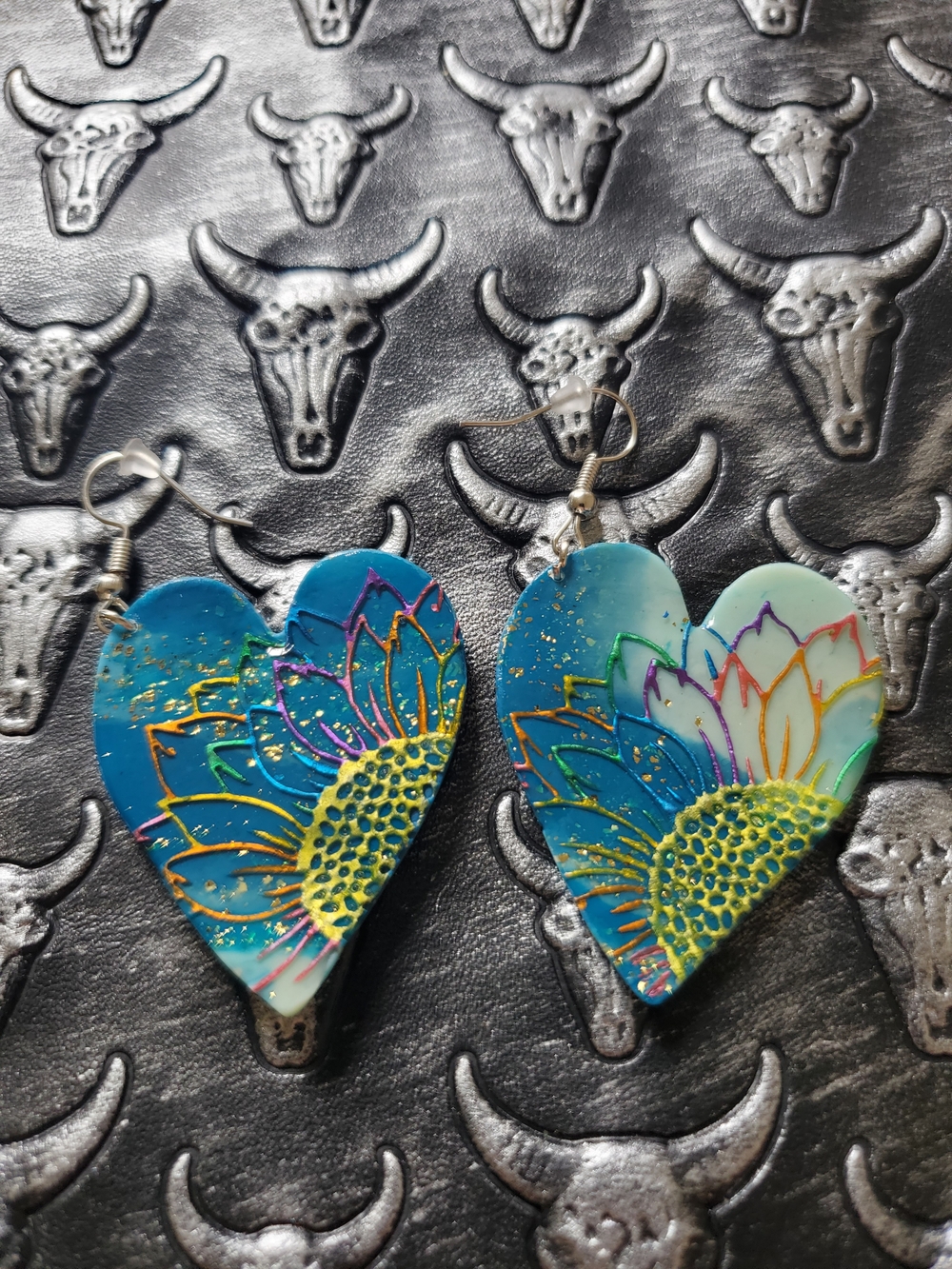 Handmade Heart Floral Rainbow  Dangle Earrings